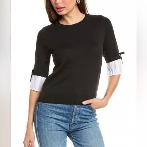 Nanette Lepore Black Sweater with White Accents size LARGE